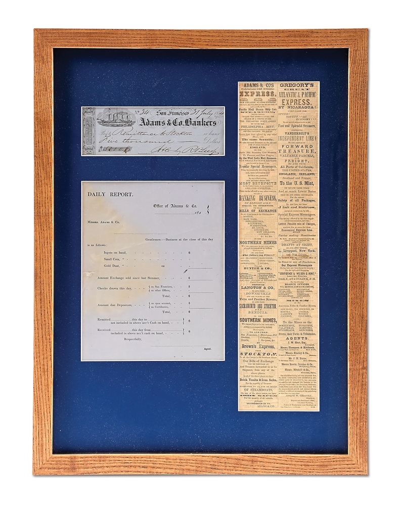 FRAMED ADAMS AND CO DOCUMENTS.