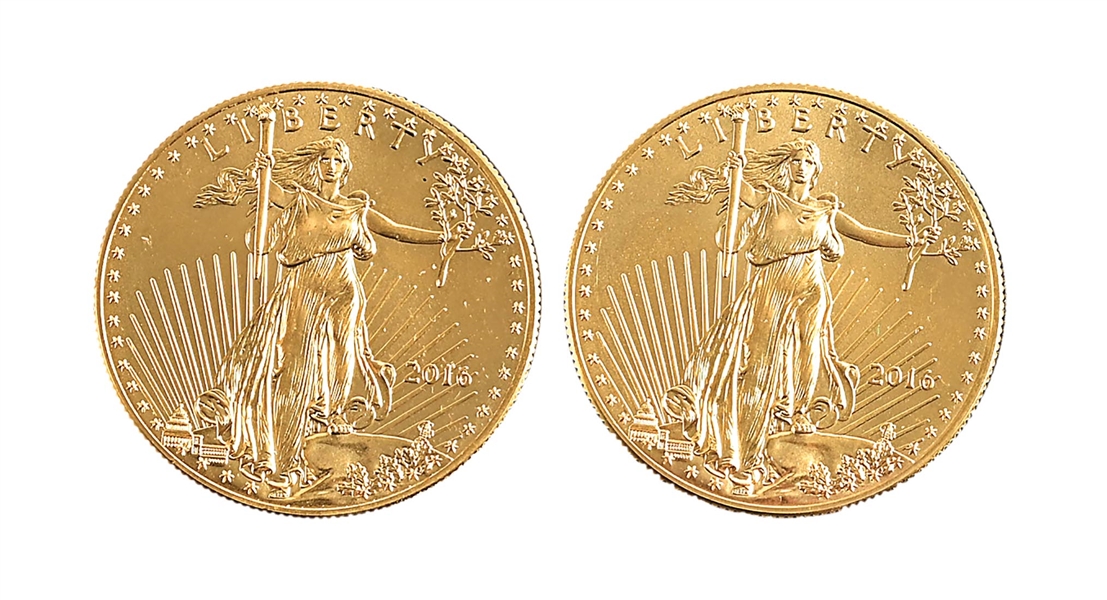 LOT OF 2: 2016 $20 ST. GAUDENS GOLD COINS BU+.