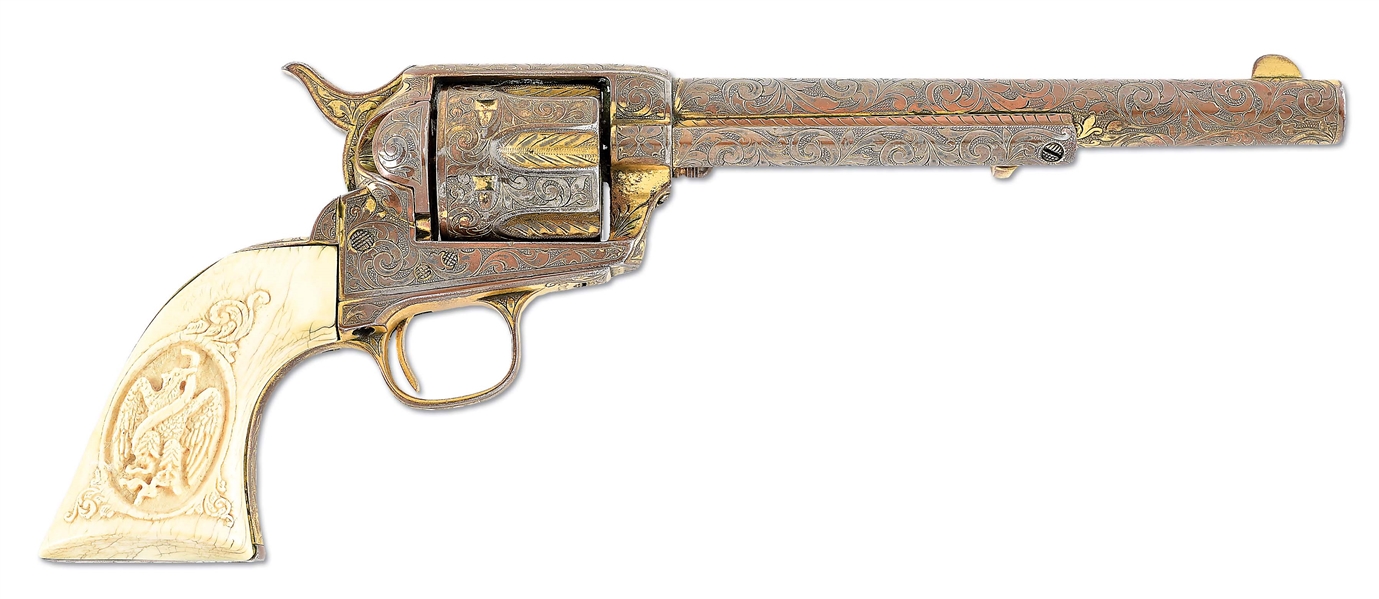 (A) ATTRACTIVE GOLD WASHED ENGRAVED COLT SINGLE ACTION ARMY REVOLVER.