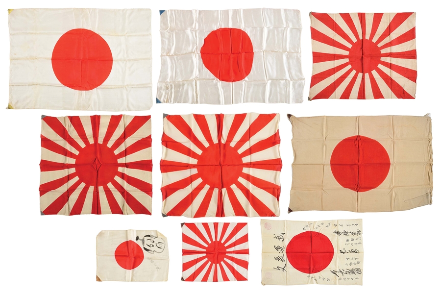 LOT OF 9: JAPANESE WWII FLAGS.