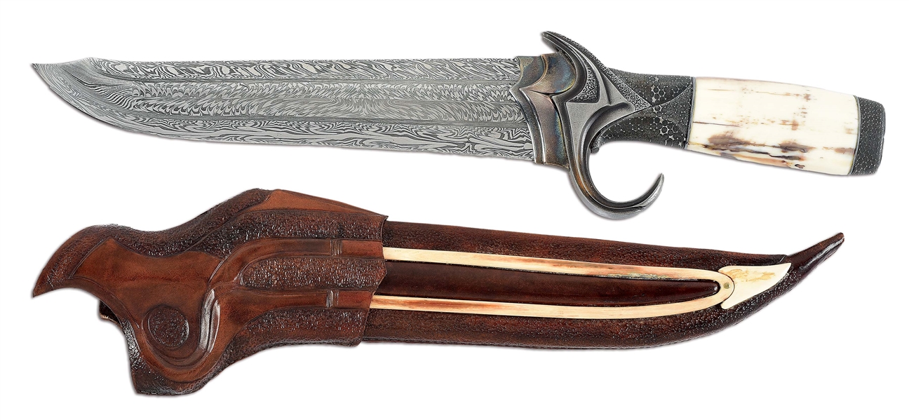 ROGER BERGH 15" FIGHTER WITH WALRUS HANDLE AND SCABBARD.