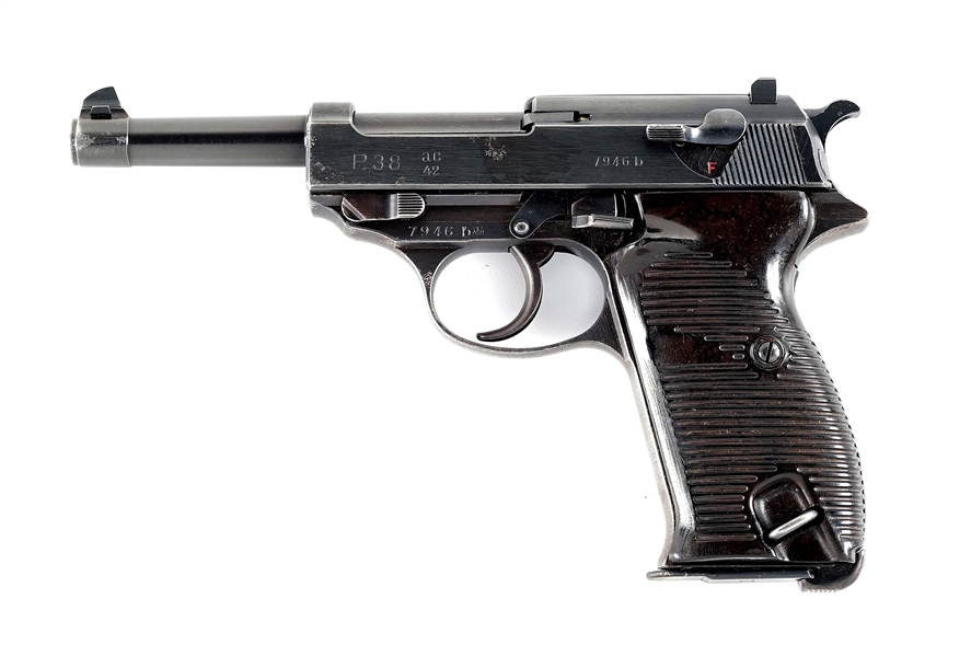 (C) GERMAN WORLD WAR II WALTHER "AC/42" CODE P.38 SEMI-AUTOMATIC PISTOL WITH CAPTURE PAPERWORK & HOLSTER.