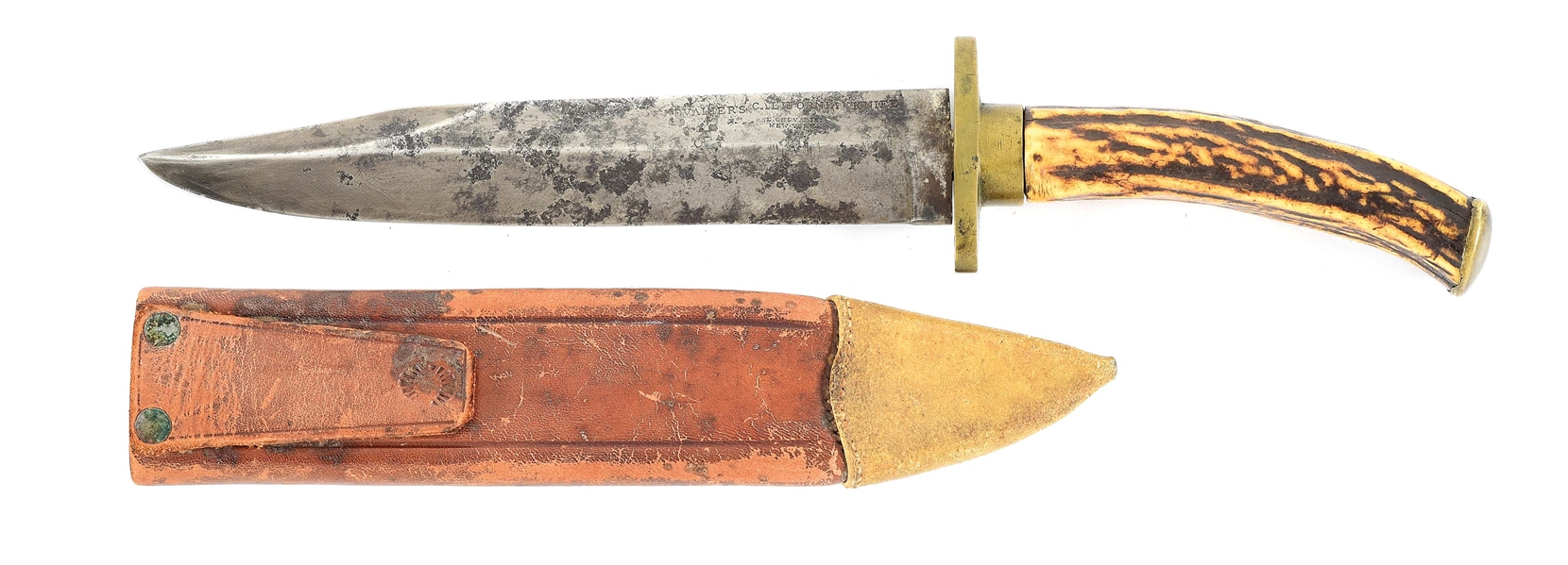 AMERICAN CALIFORNIA STAG HANDLED BOWIE KNIFE BY CHEVALIER.