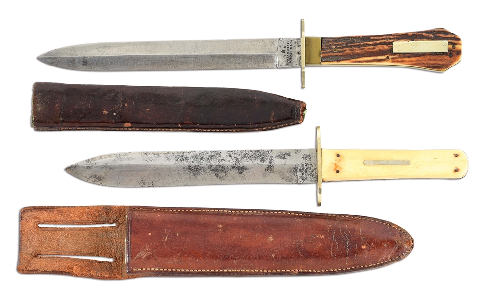 LOT OF 2: ANTIQUE SHEFFIELD BOWIE KNIVES. 