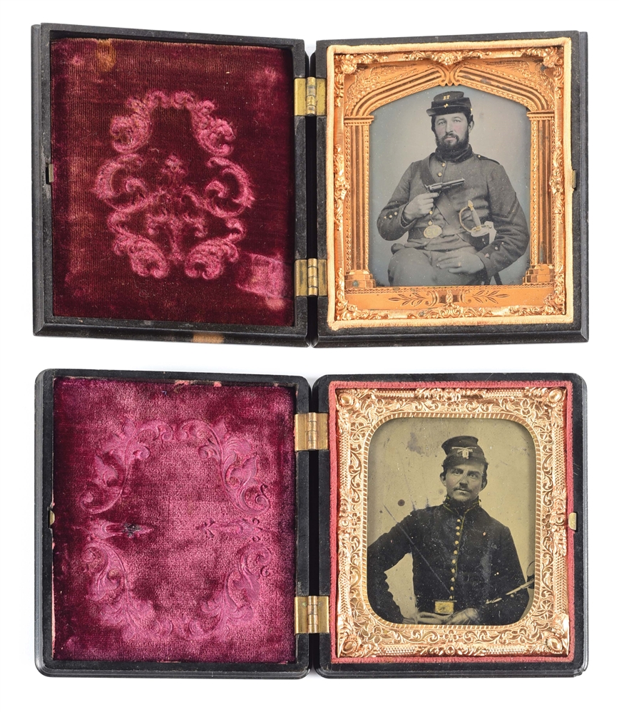LOT OF 2: CASED ARMED CIVIL WAR UNION TINTYPES.