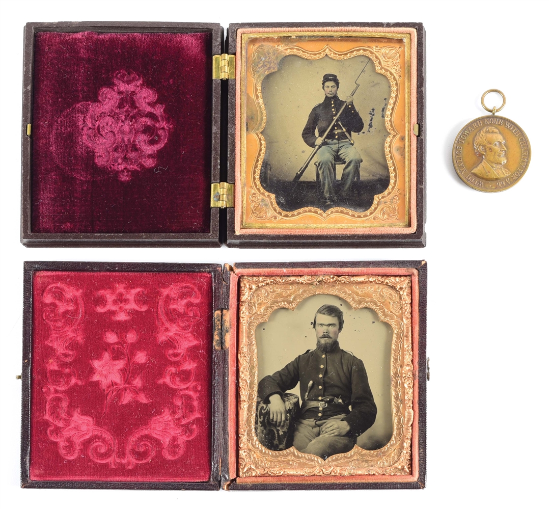 LOT OF 2: UNION 6TH PLATE DOUBLE ARMED SOLDIERS & CIVIL WAR CAMPAIGN MEDAL.