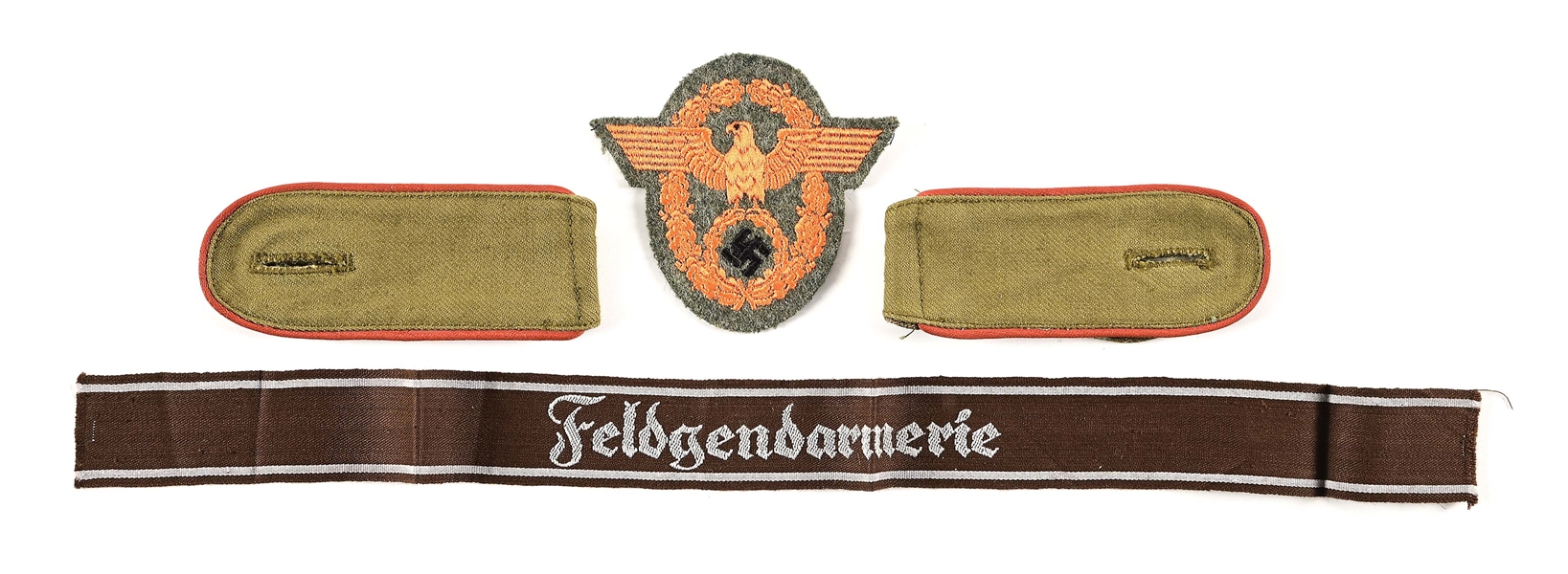 GERMAN WWII MATCHED PAIR OF HEER TROPICAL EM RECONAISSANCE SHOULDER STRAPS AND OTHER GERMAN WWII INSIGNIA.