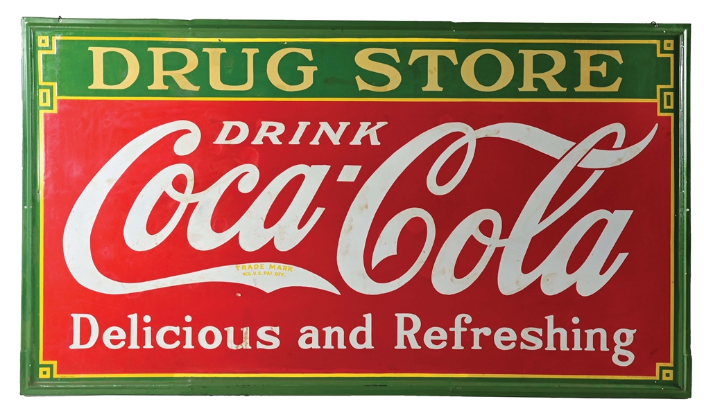 COCA-COLA DELICIOUS AND REFRESHING "DRUG STORE"  PORCELAIN SIGN.
