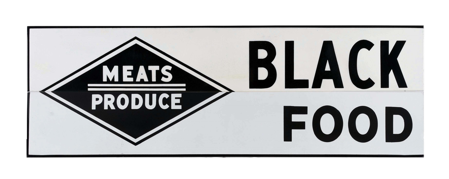 2 PIECE "BLACK FOOD" PORCELAIN SIGN.