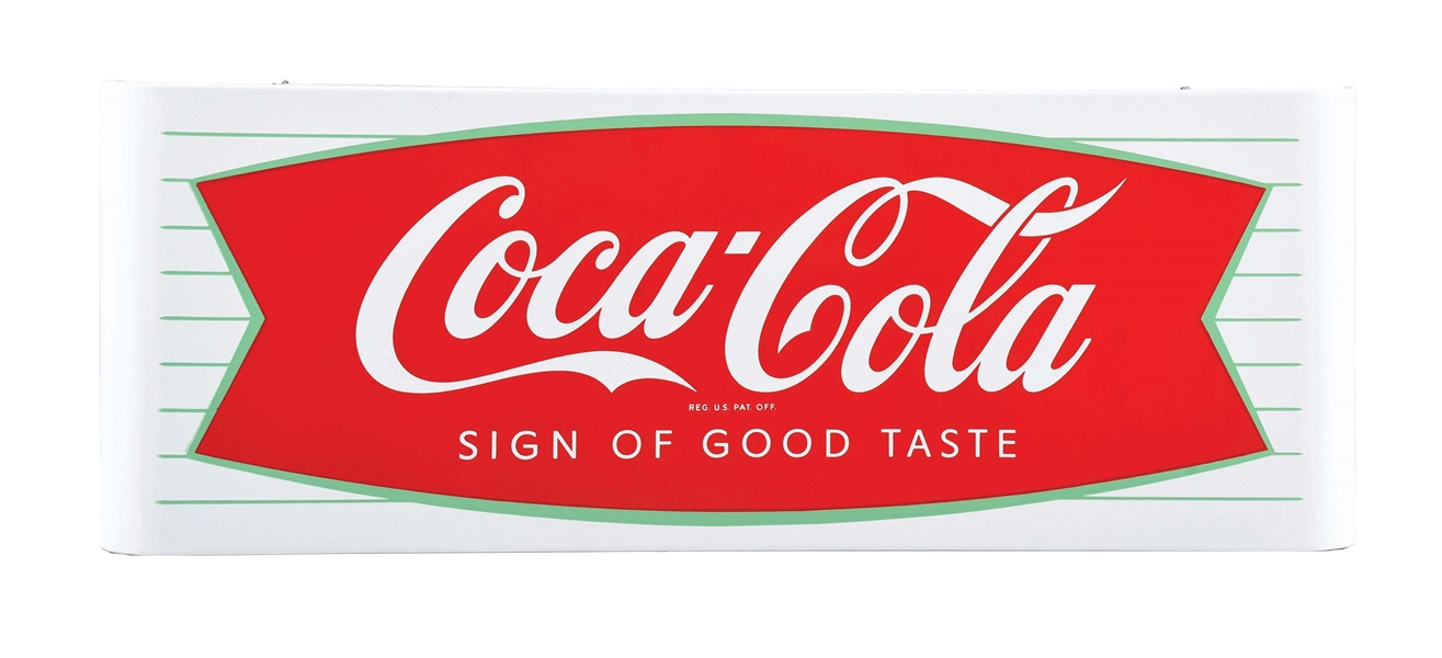 COCA-COLA "SIGN OF GOOD TASTE" PORCELAIN SLED SIGN W/ FISHTAIL LOGO.