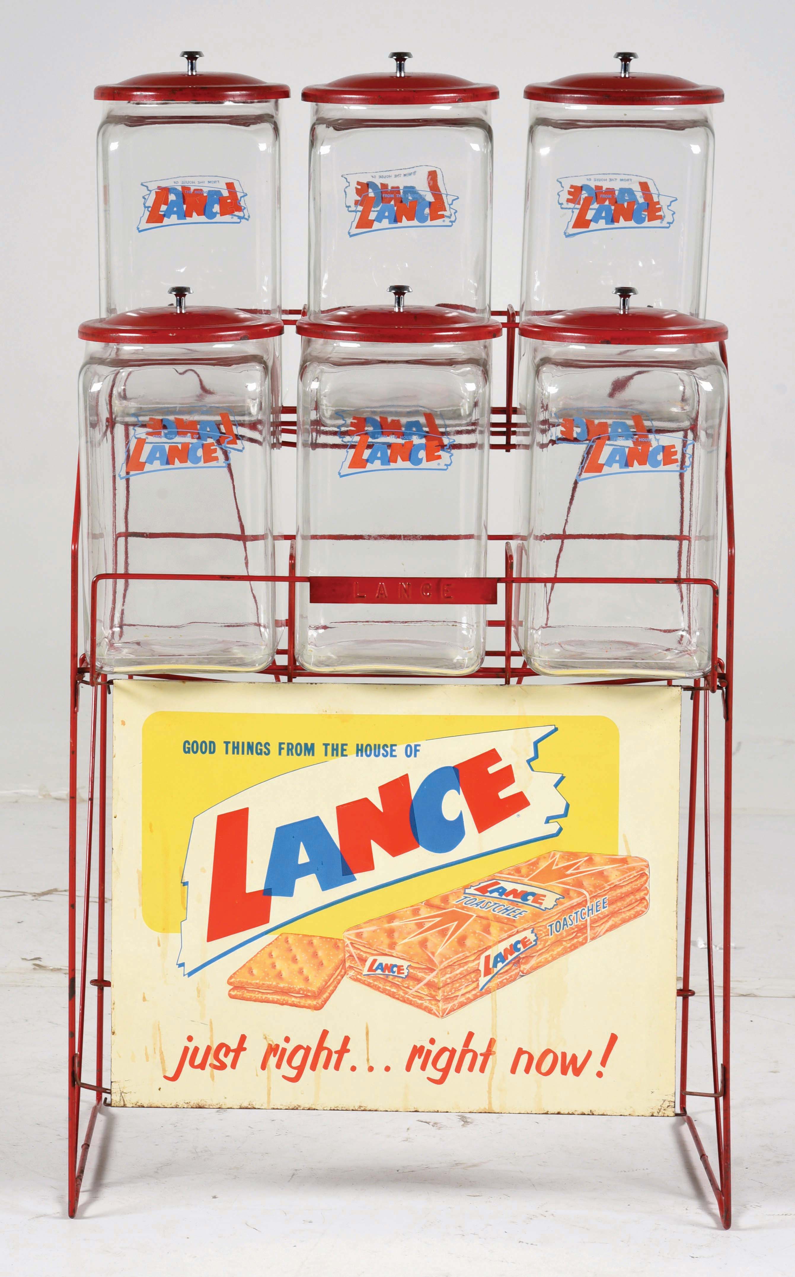 Lot Detail - LANCE SNACK FLOOR MOUNT DISPLAY RACK WITH 6 JARS.