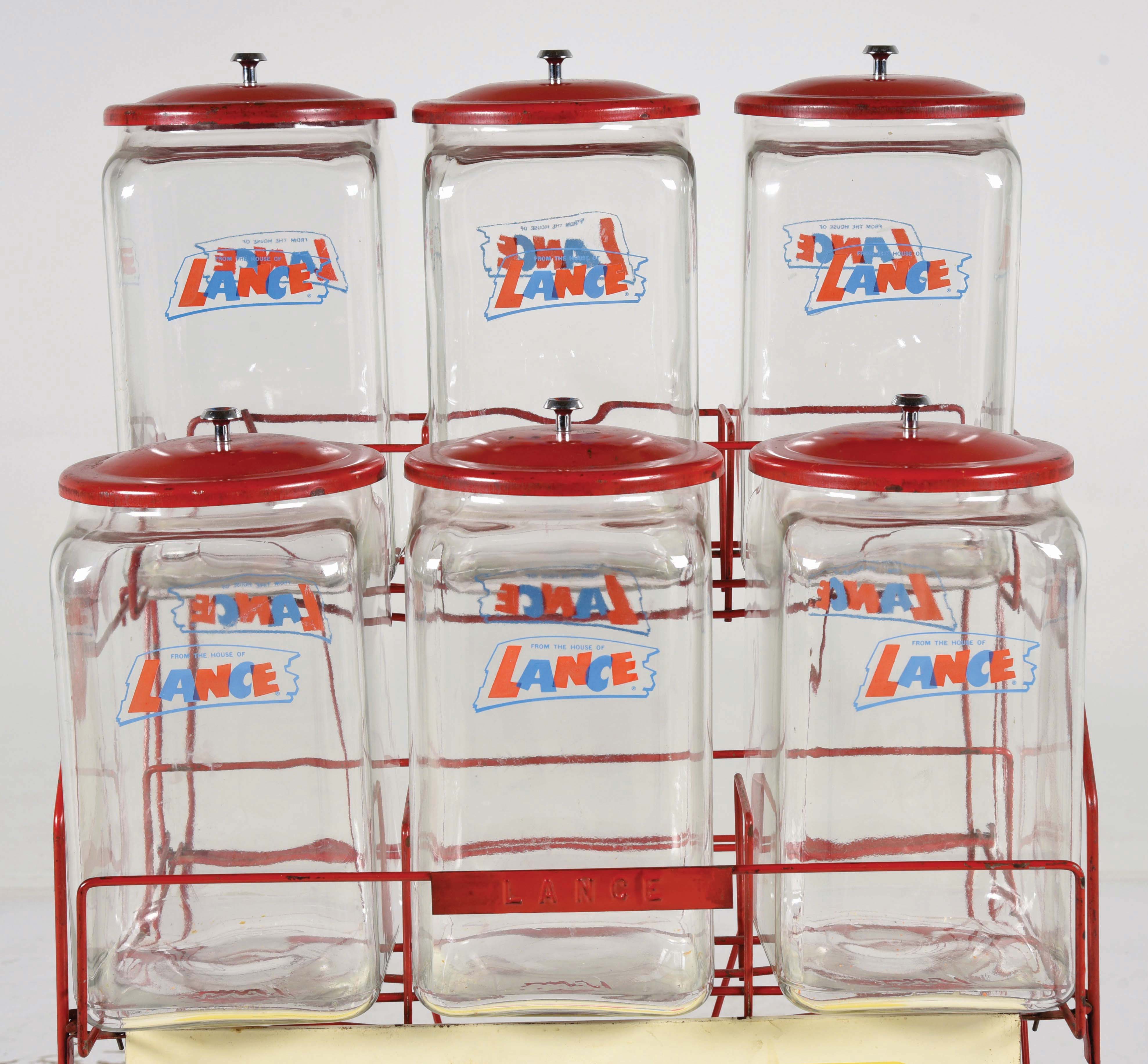 Lot Detail - LANCE SNACK FLOOR MOUNT DISPLAY RACK WITH 6 JARS.