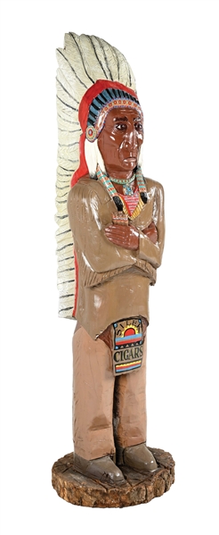 SILEK CIGARS WOODEN HAND-PAINTED NATIVE AMERICAN STATUE.