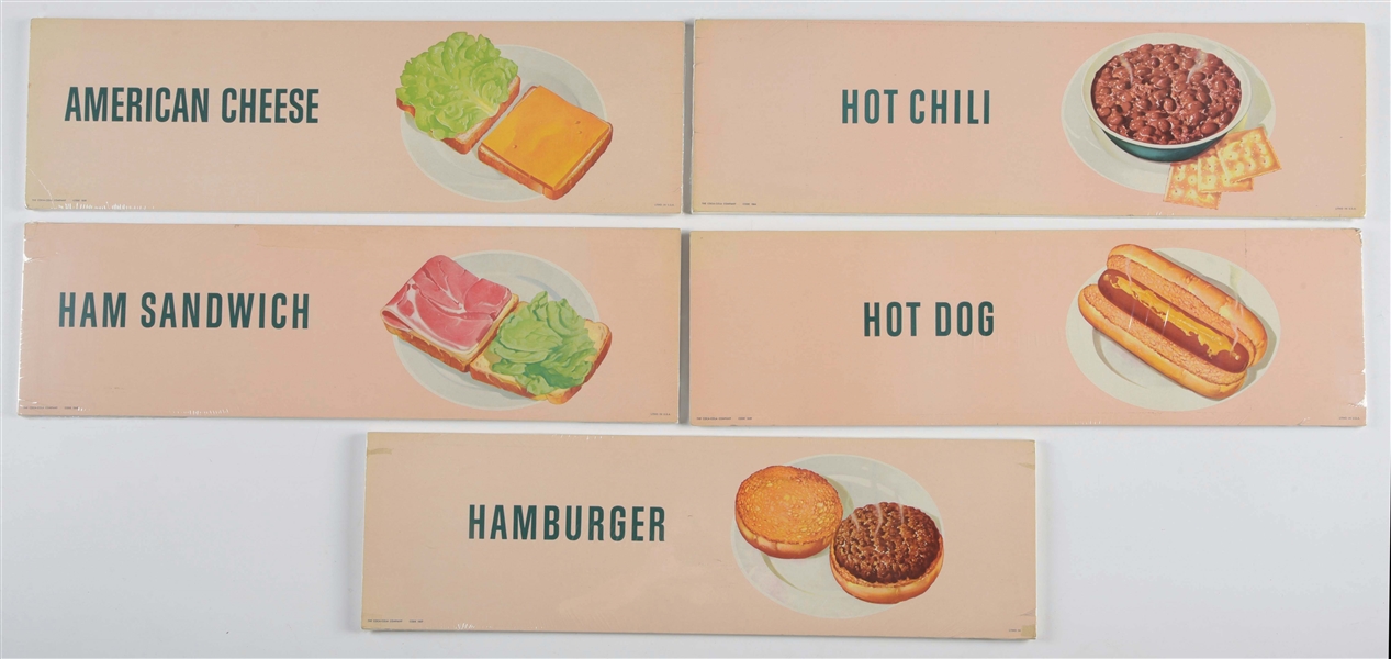 COLLECTION OF 5 COCA-COLA CARDBOARD LITHOGRAPH CHANNEL SIGNS.