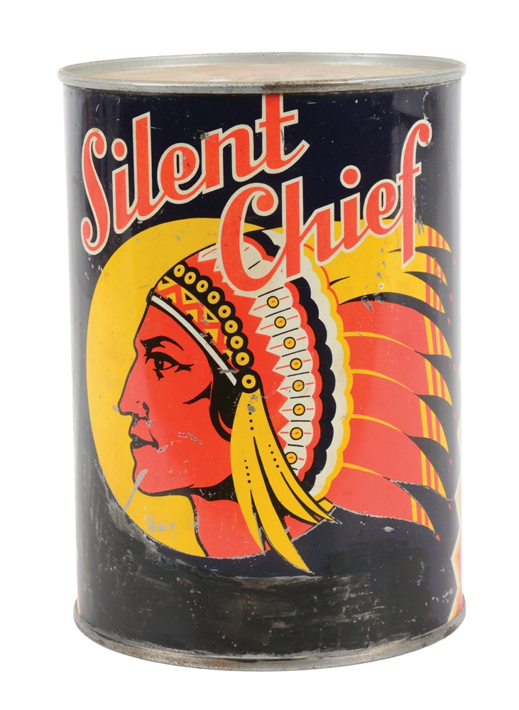 RARE SILENT CHIEF MOTOR OIL ONE QUART CAN W/ NATIVE AMERICAN GRAPHIC. 