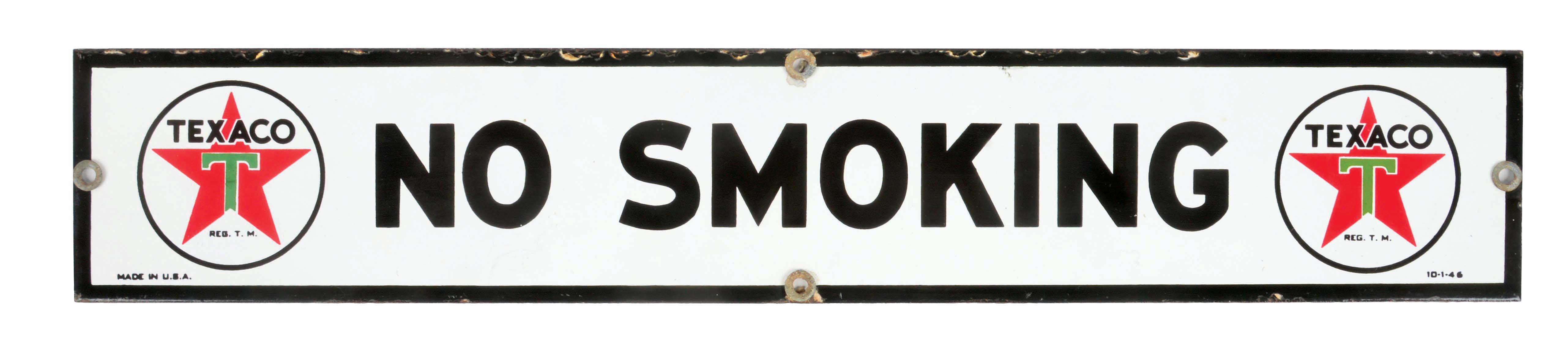 Lot Detail - TEXACO NO SMOKING PORCELAIN SERVICE STATION STRIP SIGN.