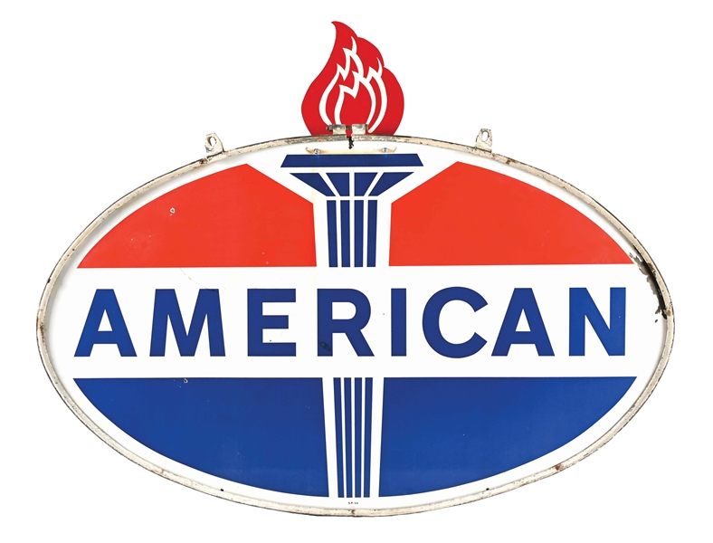 Lot Detail - AMERICAN GASOLINE PORCELAIN SERVICE STATION SIGN W/ FLAME ...