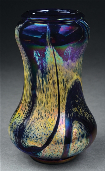 JOEL BLOOMBERG IRIDESCENT ART GLASS VASE.