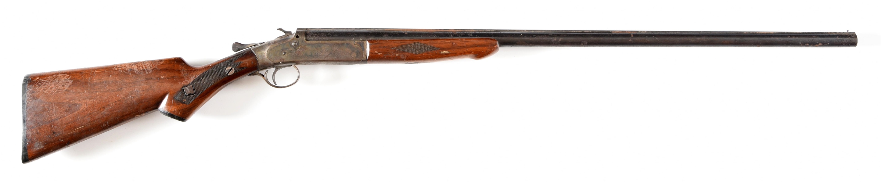 (C) IVER JOHNSON MATTED RIB SINGLE SHOT SHOTGUN.