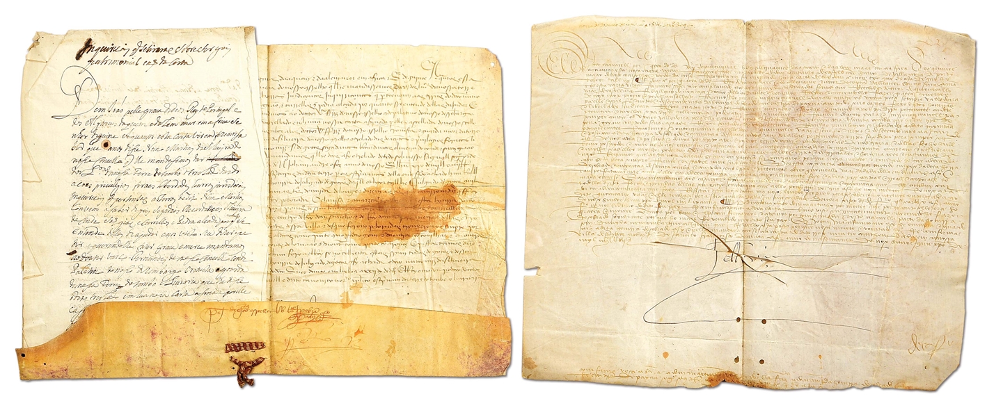 LOT OF 2: 15TH CENTURY PORTUGESE DOCUMENTS GIFTED TO DR. JOHN LATTIMER.