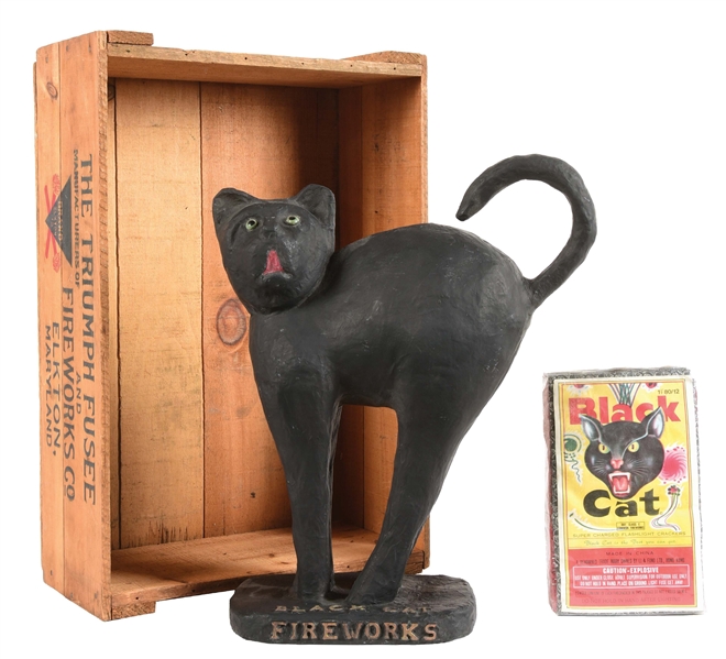 3 DIMENTIONAL BLACK CAT WITH CRATE FROM THE TRIUMPH FUSEE AND FIREWORKS CO.