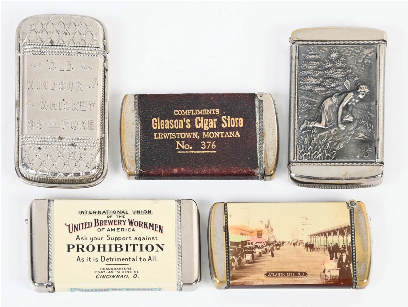 LOT OF 5: ASSORTED MATCH SAFES.
