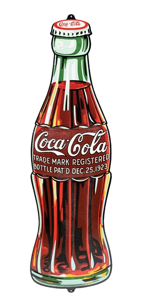 DIE-CUT EMBOSSED TIN COCA-COLA CHRISTMAS BOTTLE SIGN.