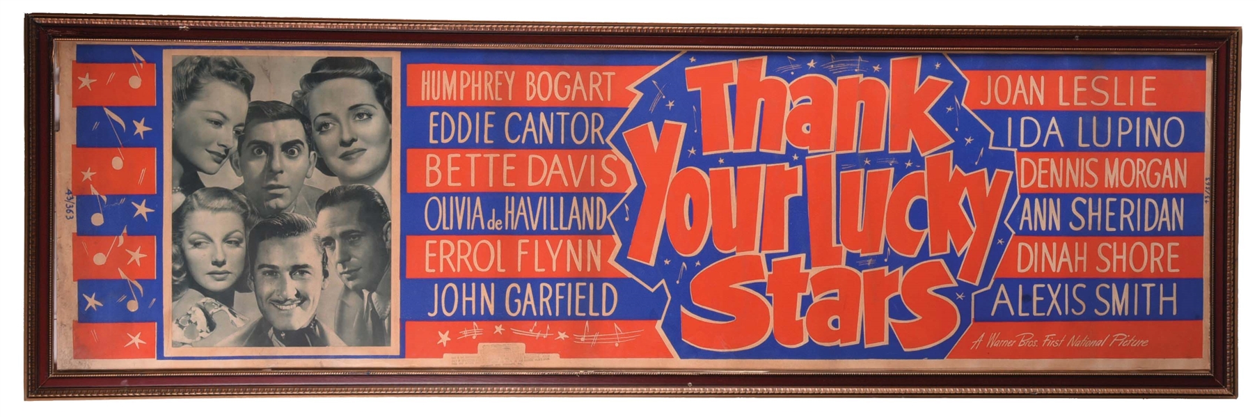 LARGE PAPER POSTER ADVERTISING THE WARNER BROS. PICTURE "THANK YOUR LUCKY STARS".