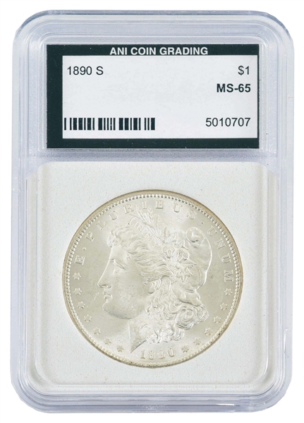 1890-S MORGAN SILVER DOLLAR, MS65, ANI.