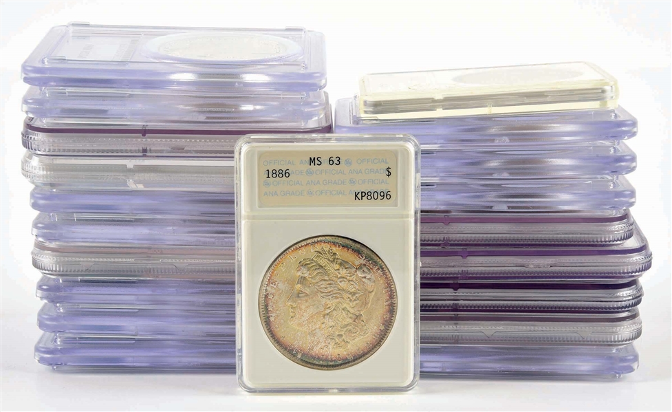 LOT OF 20: MORGAN SILVER DOLLARS, ALL GRADED.