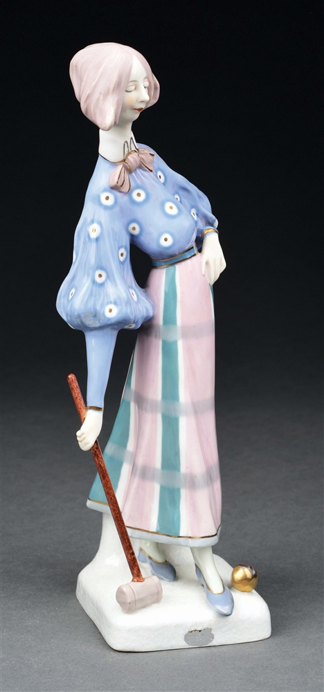 IMPERIAL AMPHORA HIGH FIRED PORCELAIN CROQUET PLAYER FIGURINE.