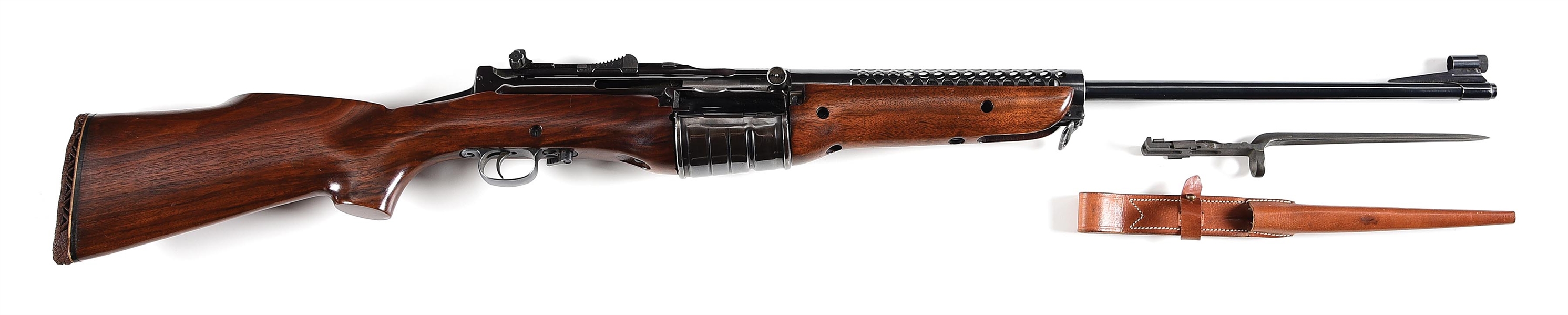 (C) SPORTERIZED JOHNSON MODEL 1941 SEMI-AUTOMATIC RIFLE.