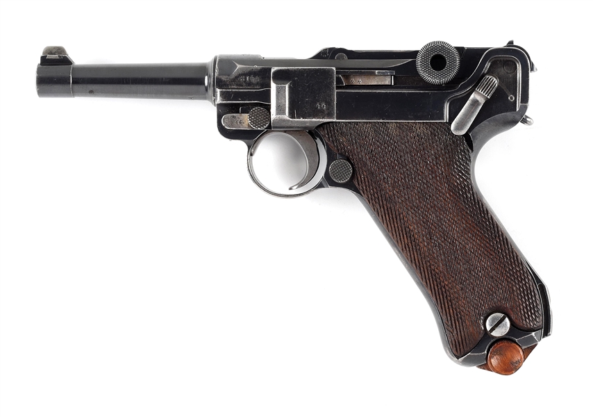 (C) REBARRELED .30 LUGER GERMAN WORLD WAR I DWM "1916" DATE P.08 LUGER SEMI-AUTOMATIC PISTOL WITH HOLSTER.