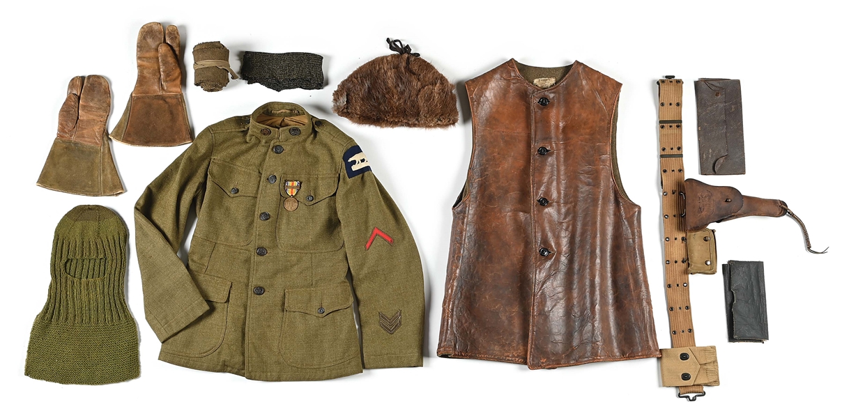 US WWI IDENTIFIED 339TH INFANTRY POLAR BEAR EXPEDITION NORTH RUSSIA UNIFORM, EQUIPMENT, AND PHOTO GROUPING.