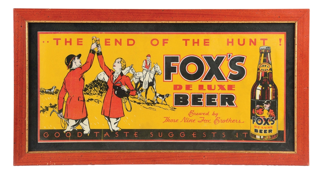 FOXS DELUXE BEER FRAMED SIGN.