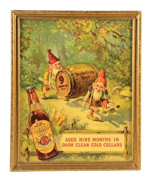 PERFECTION BEER FRAMED CELLULOID SIGN.