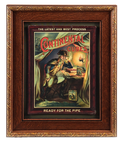 CONTINENTAL CUBES FRAMED CELLULOID OVER CARDBOARD SIGN. 