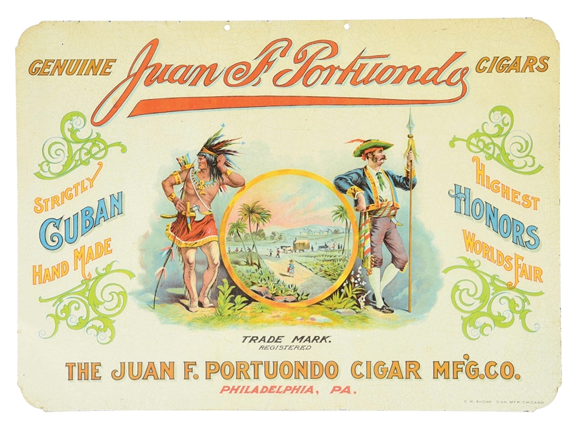 EARLY JUAN F. PORTUONDO CIGARS TIN SIGN.
