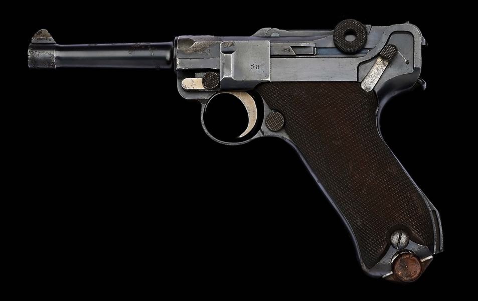 (C) ALL MATCHING IMPERIAL GERMAN WORLD WAR I DWM P.08 LUGER SEMI-AUTOMATIC PISTOL WITH CONVERTED REICHSREVOLVER HOLSTER.