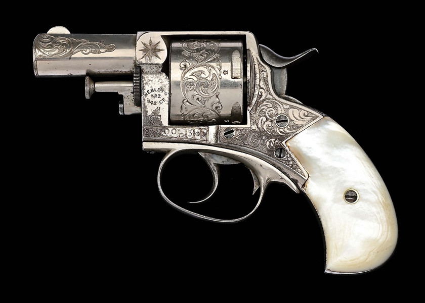 (A) NEW YORK ENGRAVED WEBLEY NO. 2 "THE BRITISH BULLDOG" DOUBLE ACTION REVOLVER WITH PEARL GRIPS.