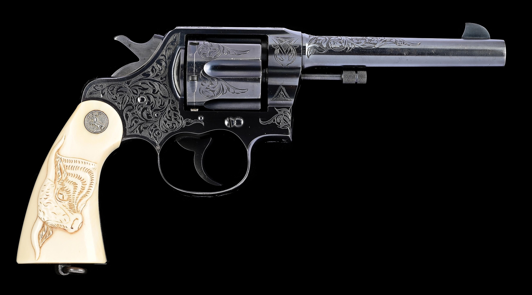 (C) FACTORY ENGRAVED COLT NEW SERVICE DOUBLE ACTION REVOLVER.