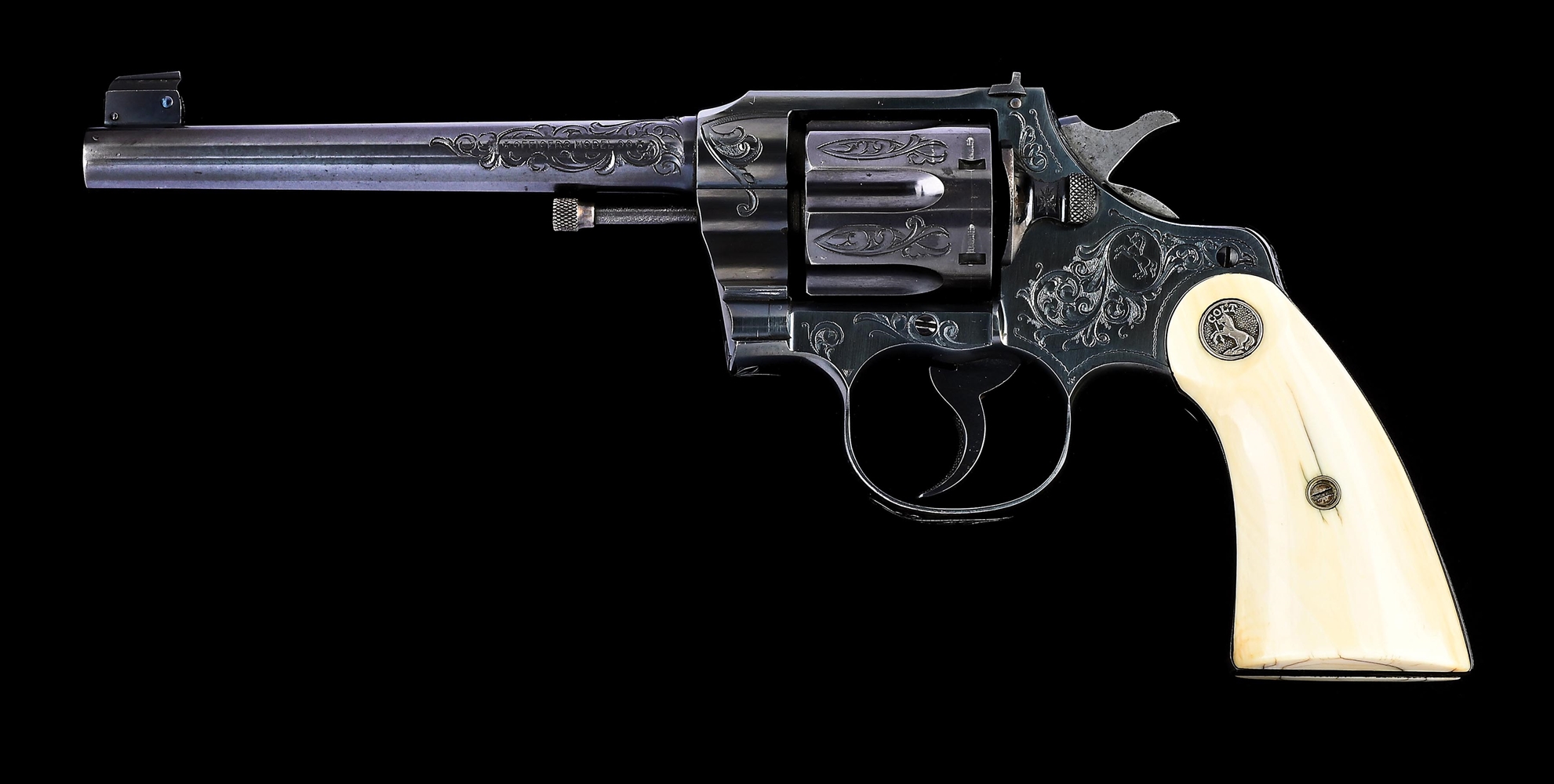 (C) FACTORY ENGRAVED COLT OFFICERS TARGET MODEL DOUBLE ACTION REVOLVER.