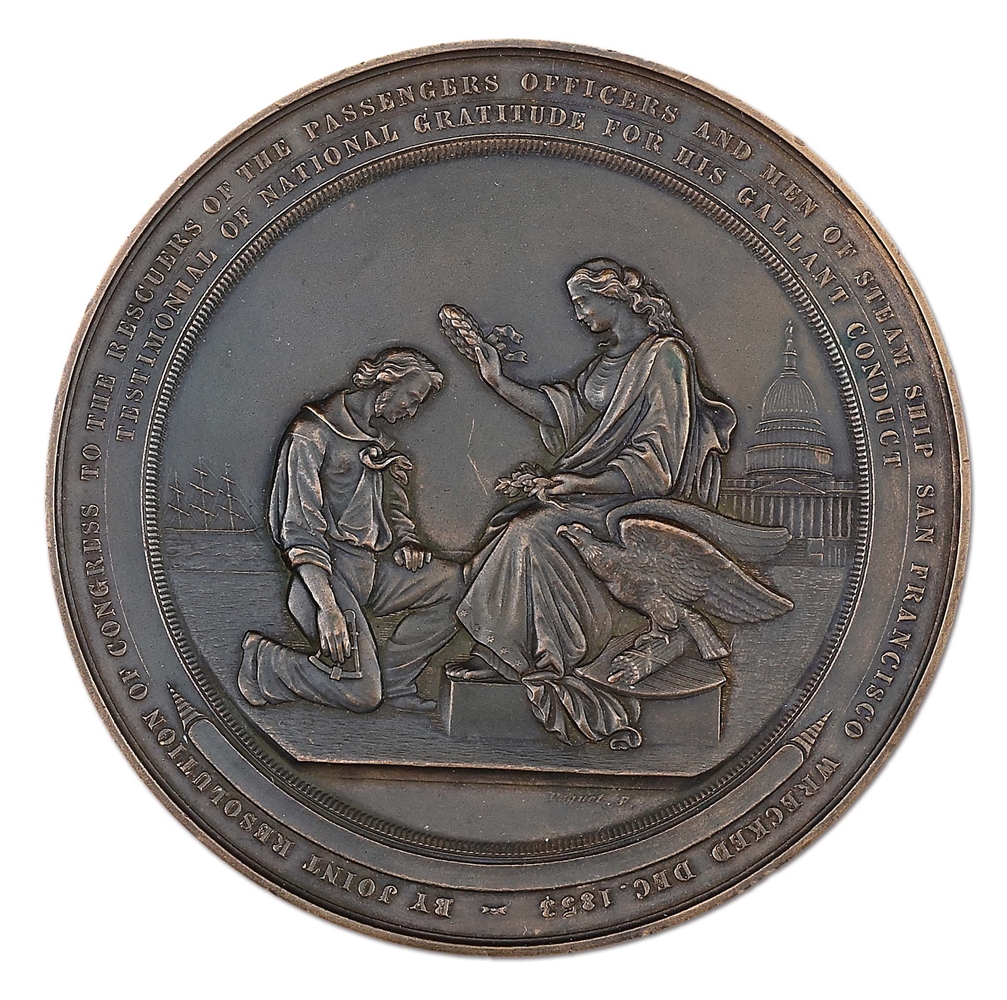 CONGRESSIONAL MEDAL TO THE RESCUERS OF THE PASSENGERS, OFFICERS AND MEN OF THE STEAM SHIP SAN FRANCISCO DATED 1853.
