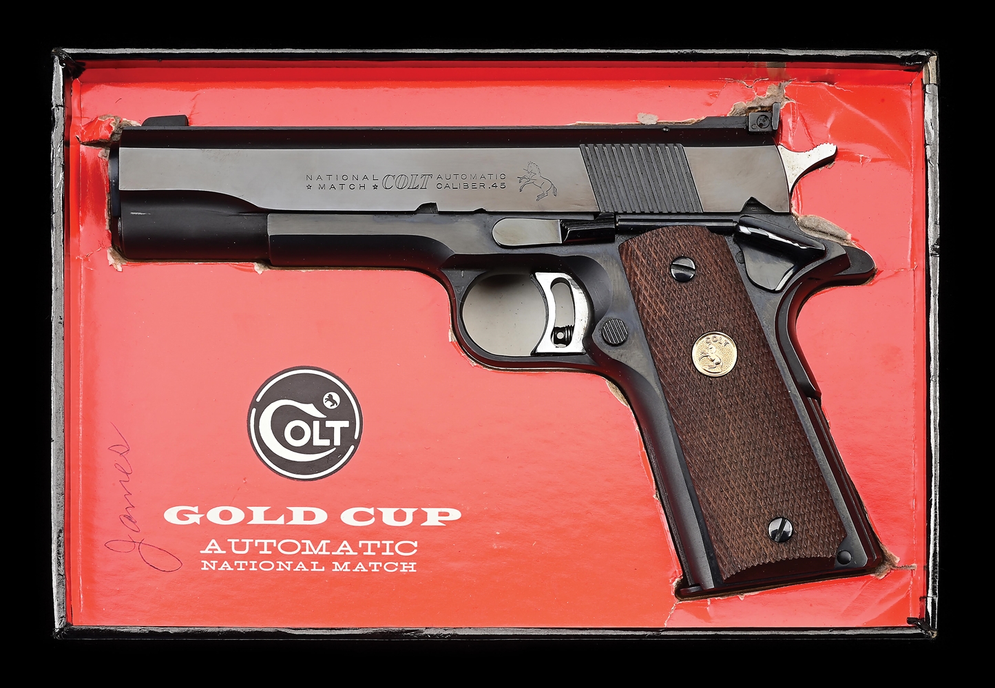 (C) EXCELLENT COLT GOLD CUP NATIONAL MATCH 1911 SEMI AUTOMATIC PISTOL WITH BOX.