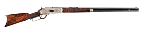 (A) JOHN ULRICH FACTORY ENGRAVED NICKEL-PLATED DELUXE WINCHESTER MODEL 1876 LEVER ACTION RIFLE.