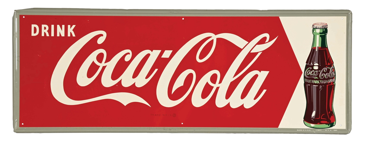 COCA-COLA SELF-FRAMED TIN SIGN W/ BOTTLE GRAPHIC.
