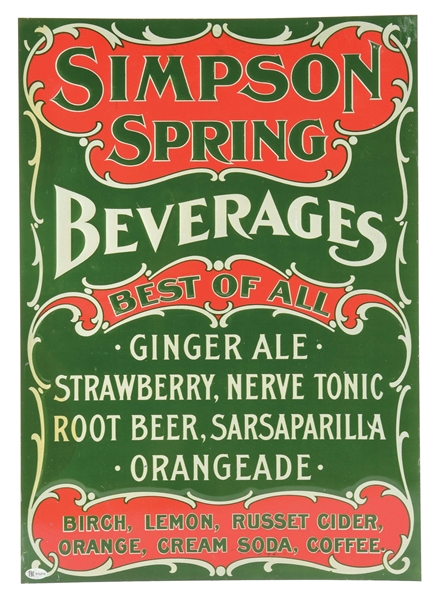 SIMPSON SPRING BEVERAGES EMBOSSED TIN SIGN.