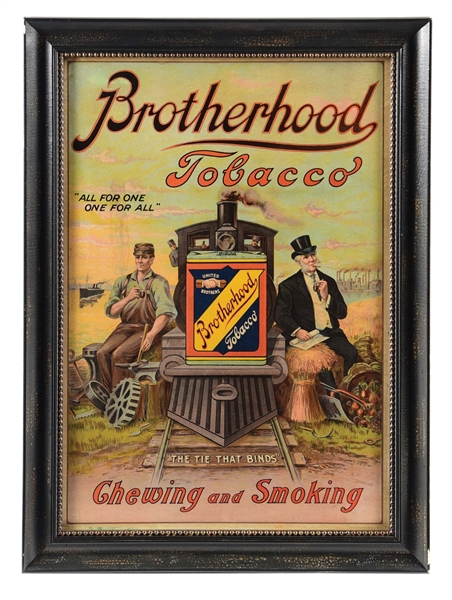 PROFESSIONALLY FRAMED BROTHERHOOD TOBACCO PAPER LITHOGRAPH ADVERTISEMENT.