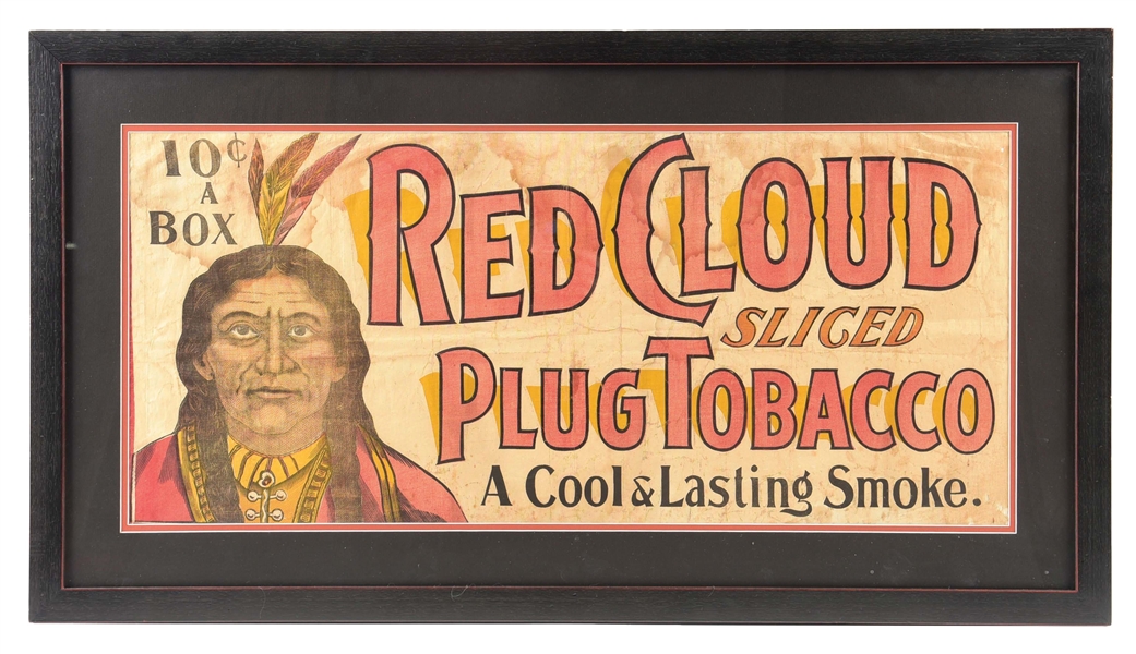RED CLOUD PLUG TOBACCO CANVAS BANNER W/ NATIVE AMERICAN GRAPHIC..