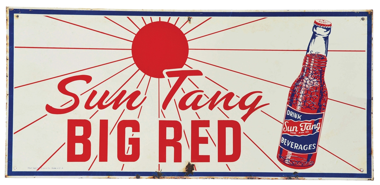 SUN TANG BIG RED SODA SIGN W/ BOTTLE GRAPHIC.